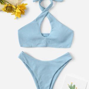 Textured Criss Cross Halter Bikini